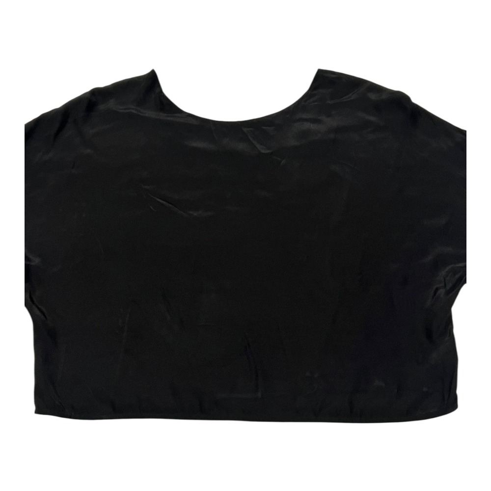 Vince Women's XS Black Silk Short Sleeve Top Blouse Round Neck Minimalist